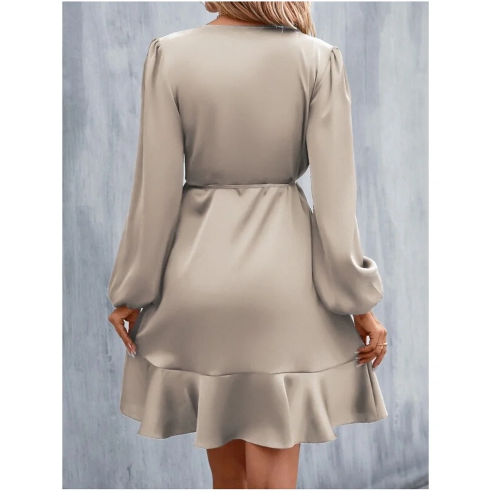 Luxe Satin Ruffle Swrap Mini Dress - Picture 3 of 4
